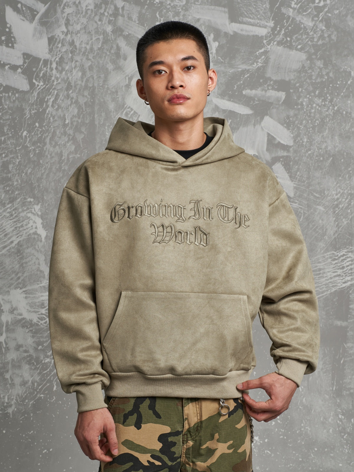 F3F Select Gothic Logo Embroidery Suede Hoodie