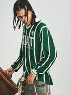 STEEPC Striped Knit GOAT Long Sleeve V-Neck Polo Jersey