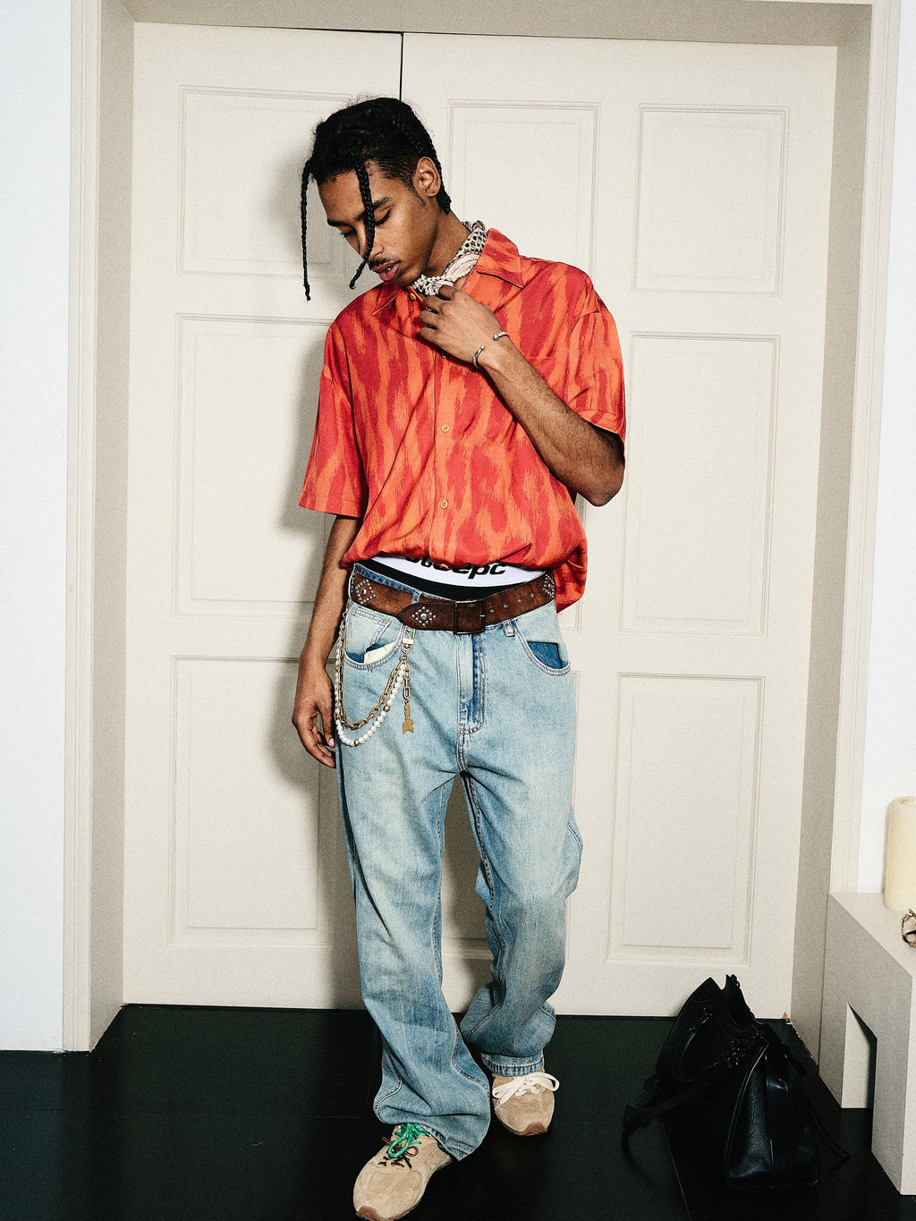 STEEPC Digital Full Print Orange Leopard Cuban Shirt