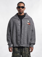 F3F Select Wide Lapel Gray Button Knit Cardigan