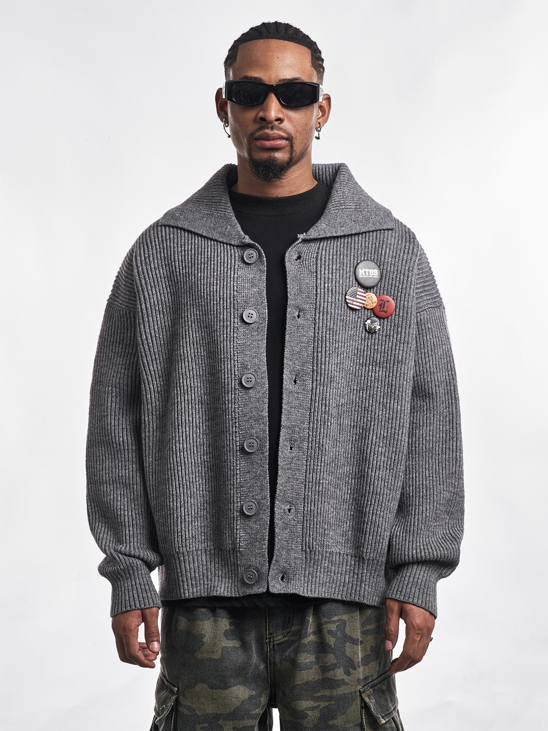 F3F Select Wide Lapel Gray Button Knit Cardigan