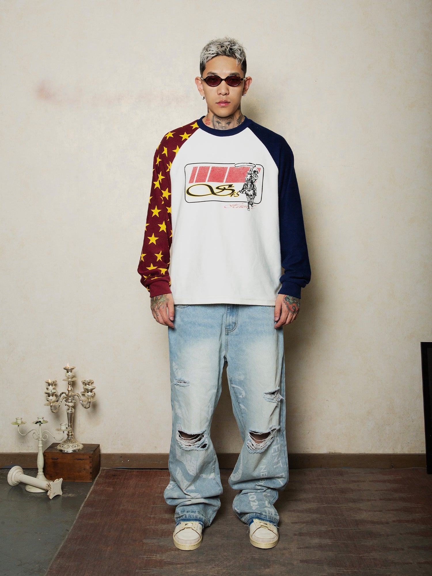 S45 Star Raglan Two Color Stitching Sweatshirt
