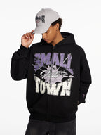 Small Town Kid Lacquered Arc Print Zip Up Hoodie