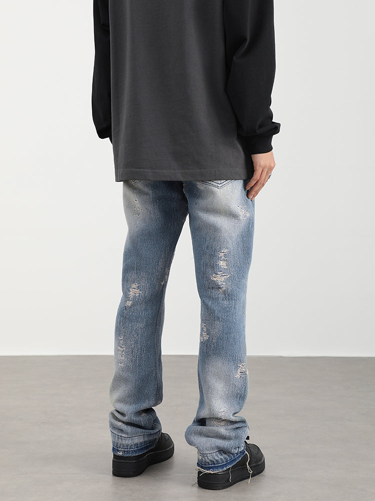 F3F Select Washed And Worn Out Hole Flared Jeans