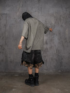 UNDERWATER Double Layer Damage Black Cargo Denim Shorts | Baggy Jorts