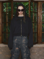 STEEPC Fake Two Piece Collar Boxy Crop Zip Hoodie
