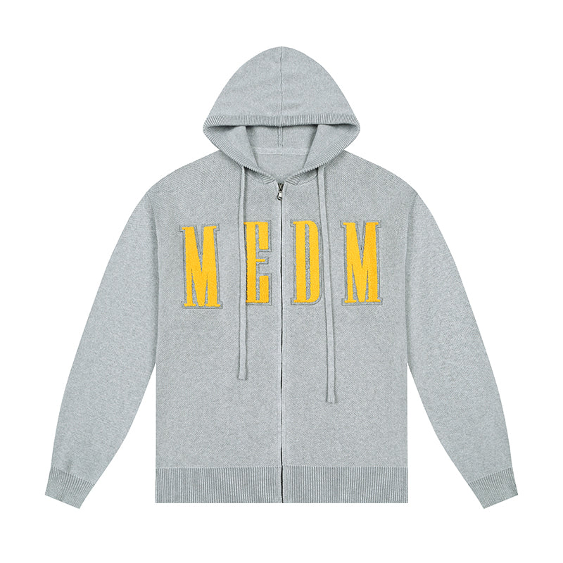 MEDM Basic Embroidered Logo Zip Up Knit Hoodie