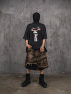 UNDERWATER Double Layer Damage Camo Cargo Denim Shorts | Baggy Jorts