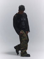 ANTIDOTE Hole Breaking Badge Printed Knit Sweater