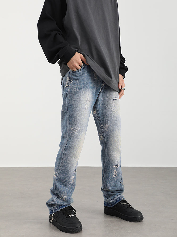 F3F Select Washed And Worn Out Hole Flared Jeans