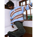 YADcrew Striped Polo Neck Knit Sweater