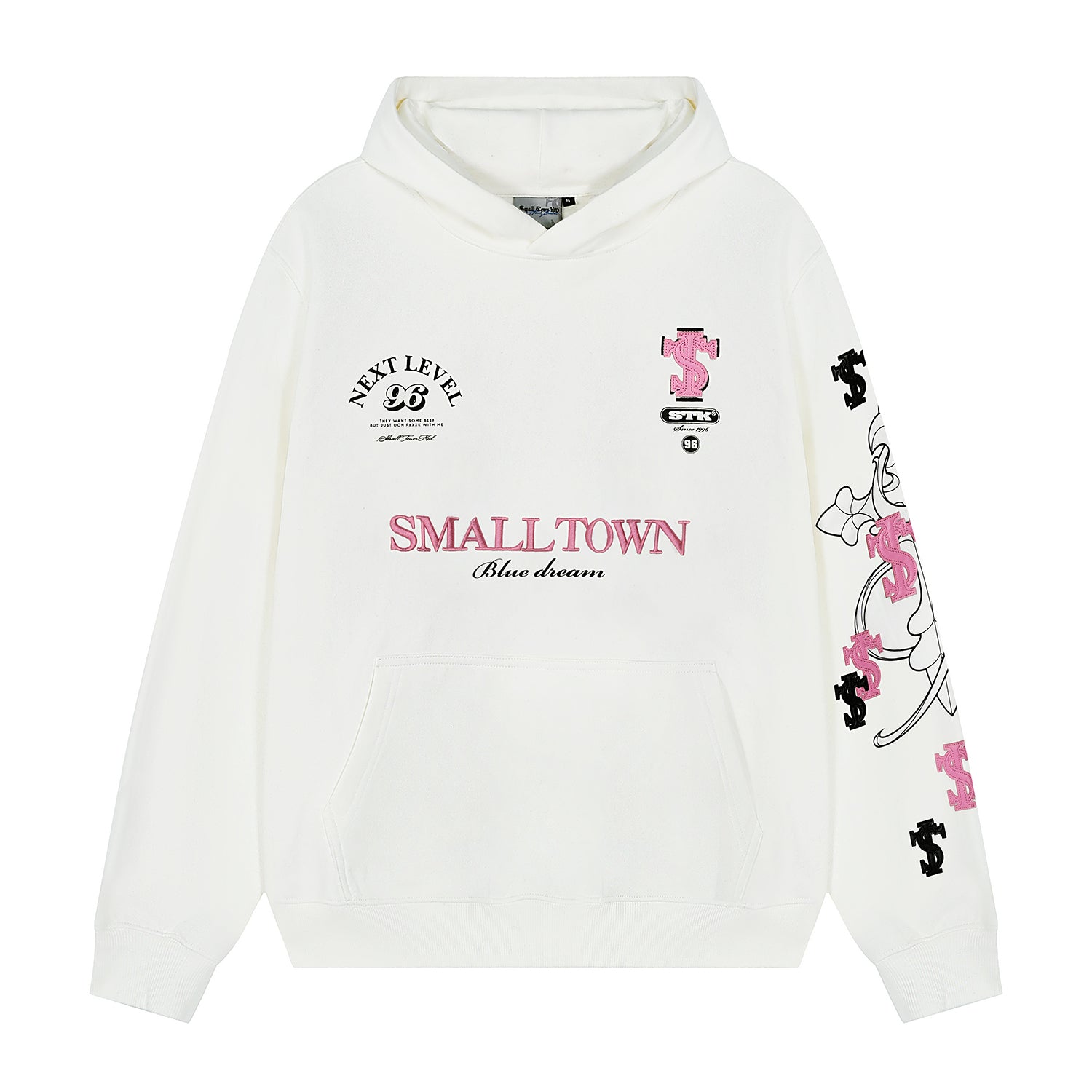 Small Town Kid Cross Print Patch Logo Leather Hoodie