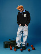 YADcrew Pearl Logo Double Collar Polo Knit Sweater