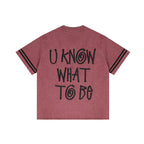 ANTIDOTE Embroidered Letters Denim Baseball Short Sleeve Shirt