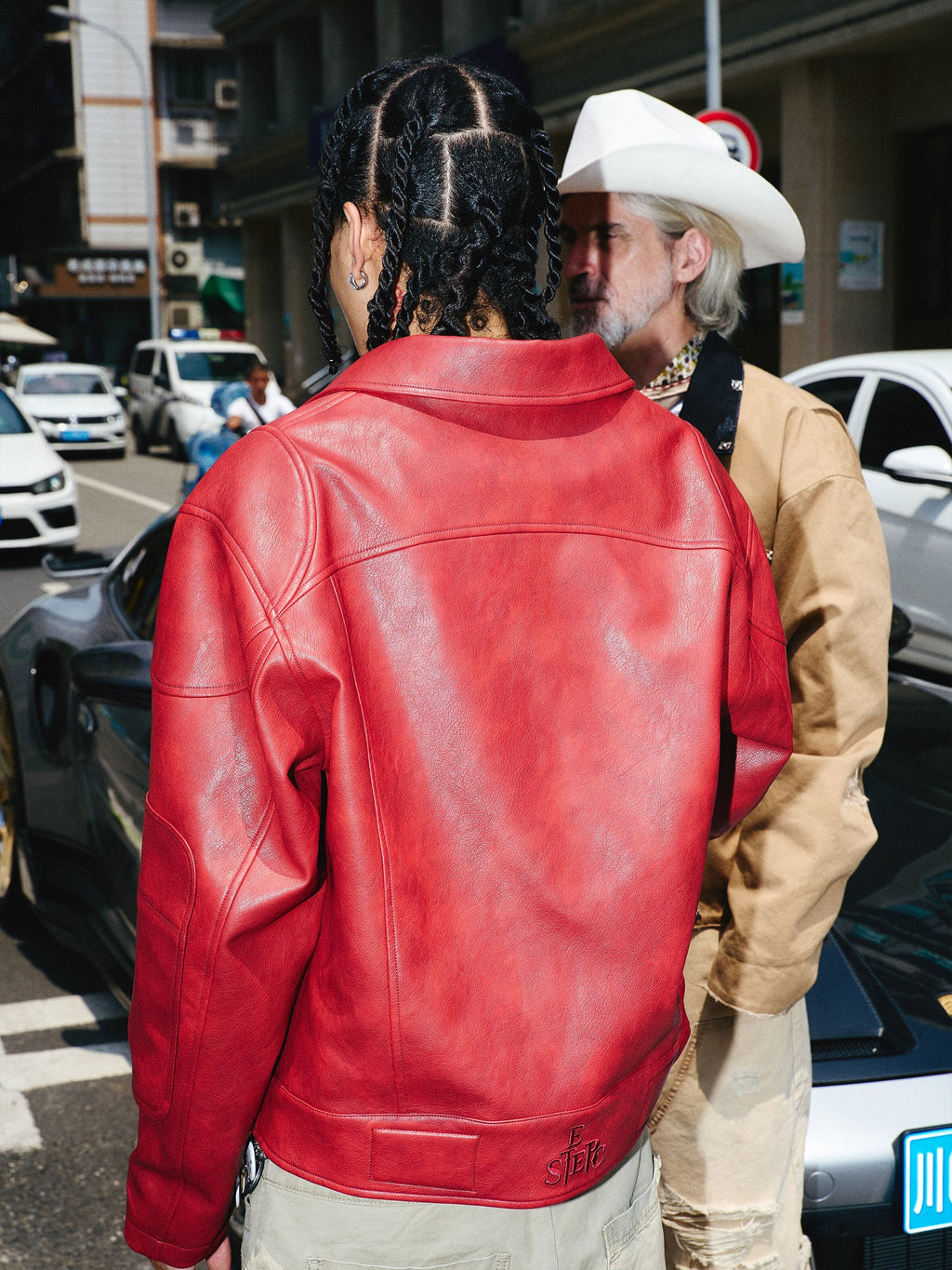 STEEPC Aged Washed Burgundy Red Short Leather Jacket