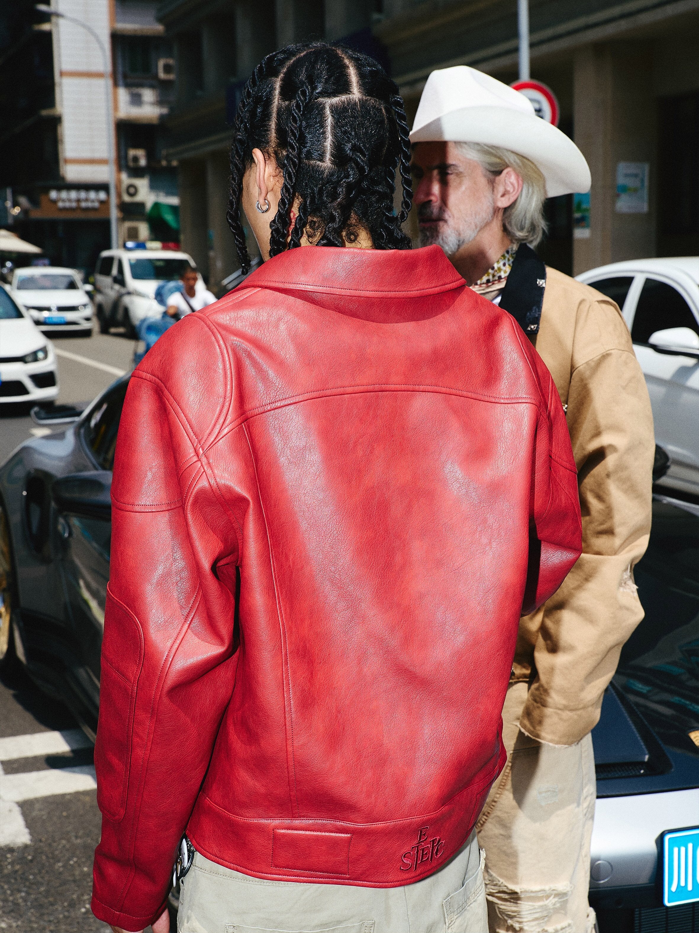STEEPC Aged Washed Burgundy Red Short Leather Jacket