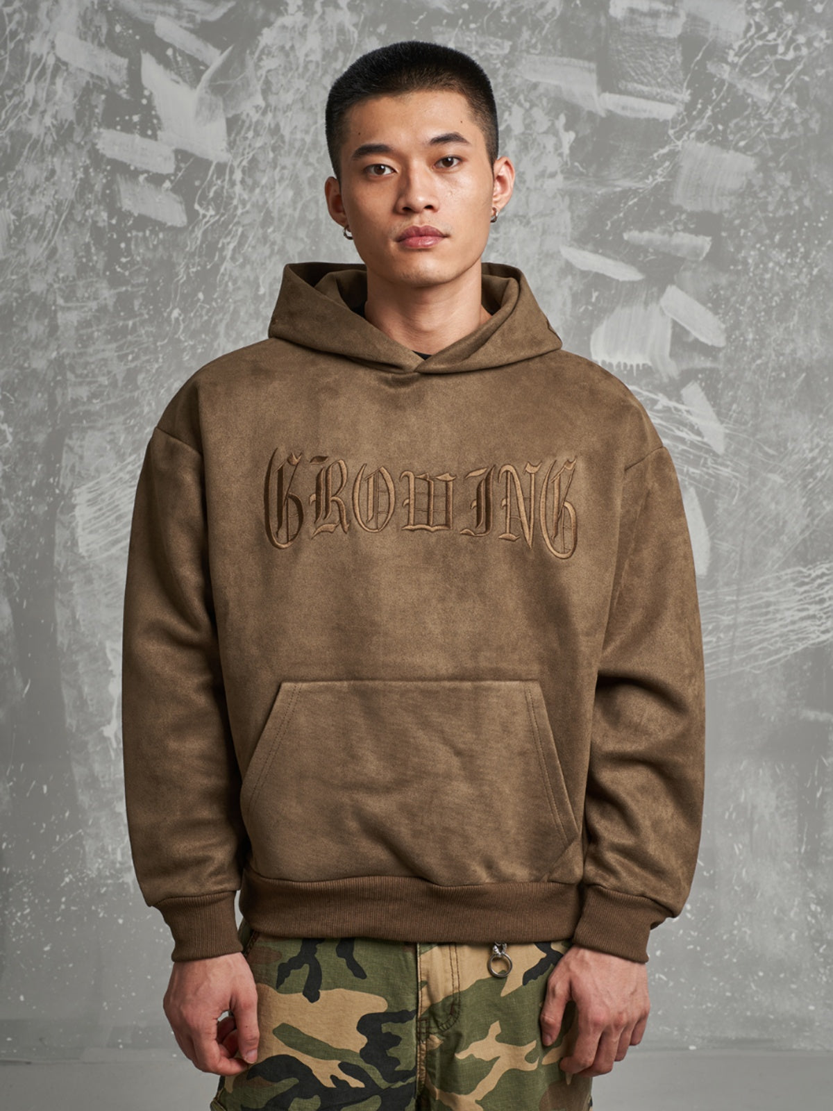 F3F Select Gothic Letters Embroidered Suede Hoodie
