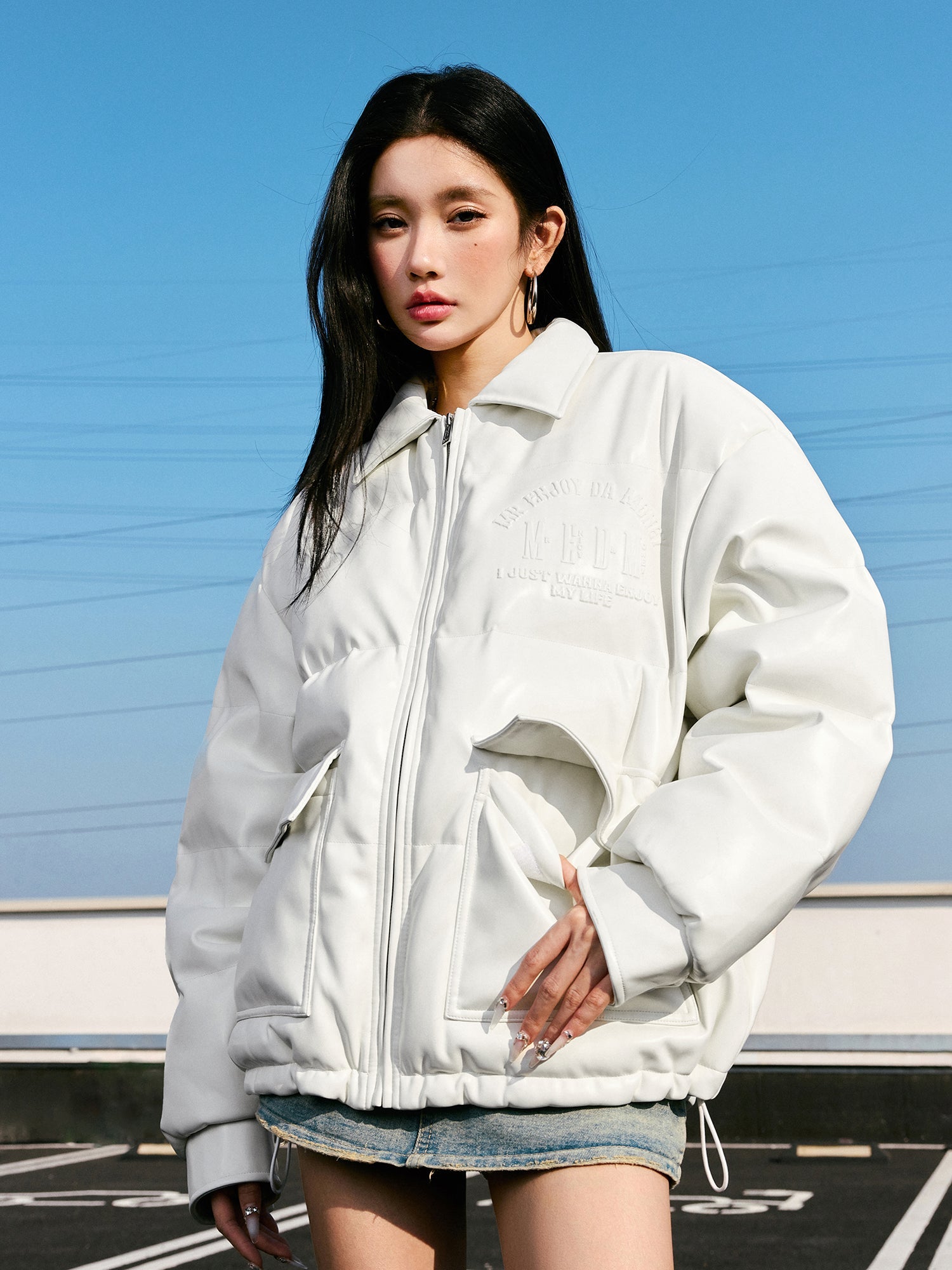 MEDM Embossed LOGO Leather Down Jacket