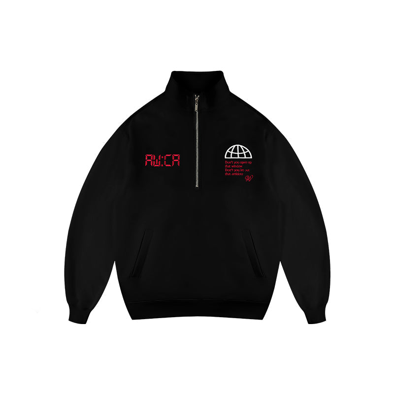 ANTIDOTE Half Zipper Embroidered Sweatshirt