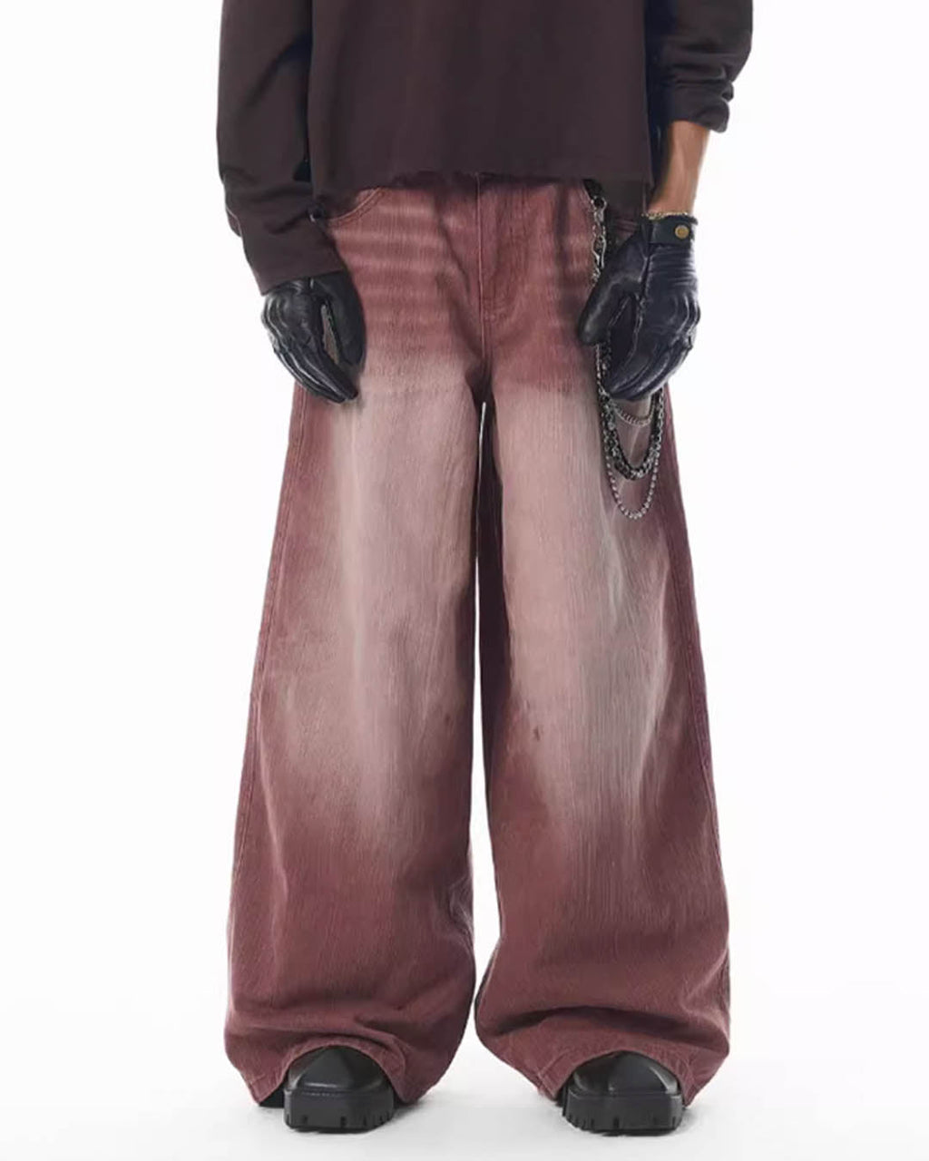 JHYQ Bordeaux Red Wash Baggy Jeans