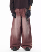 JHYQ Bordeaux Red Wash Baggy Jeans
