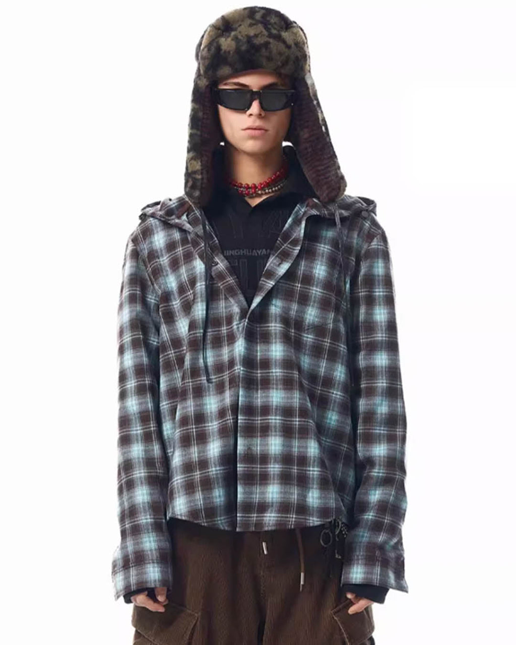 JHYQ Casual Basic Plaid Hooded Long Sleeved Shirt