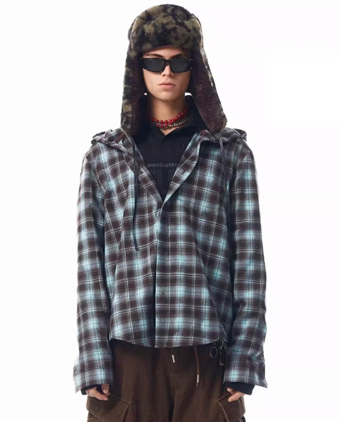 JHYQ Casual Basic Plaid Hooded Long Sleeved Shirt