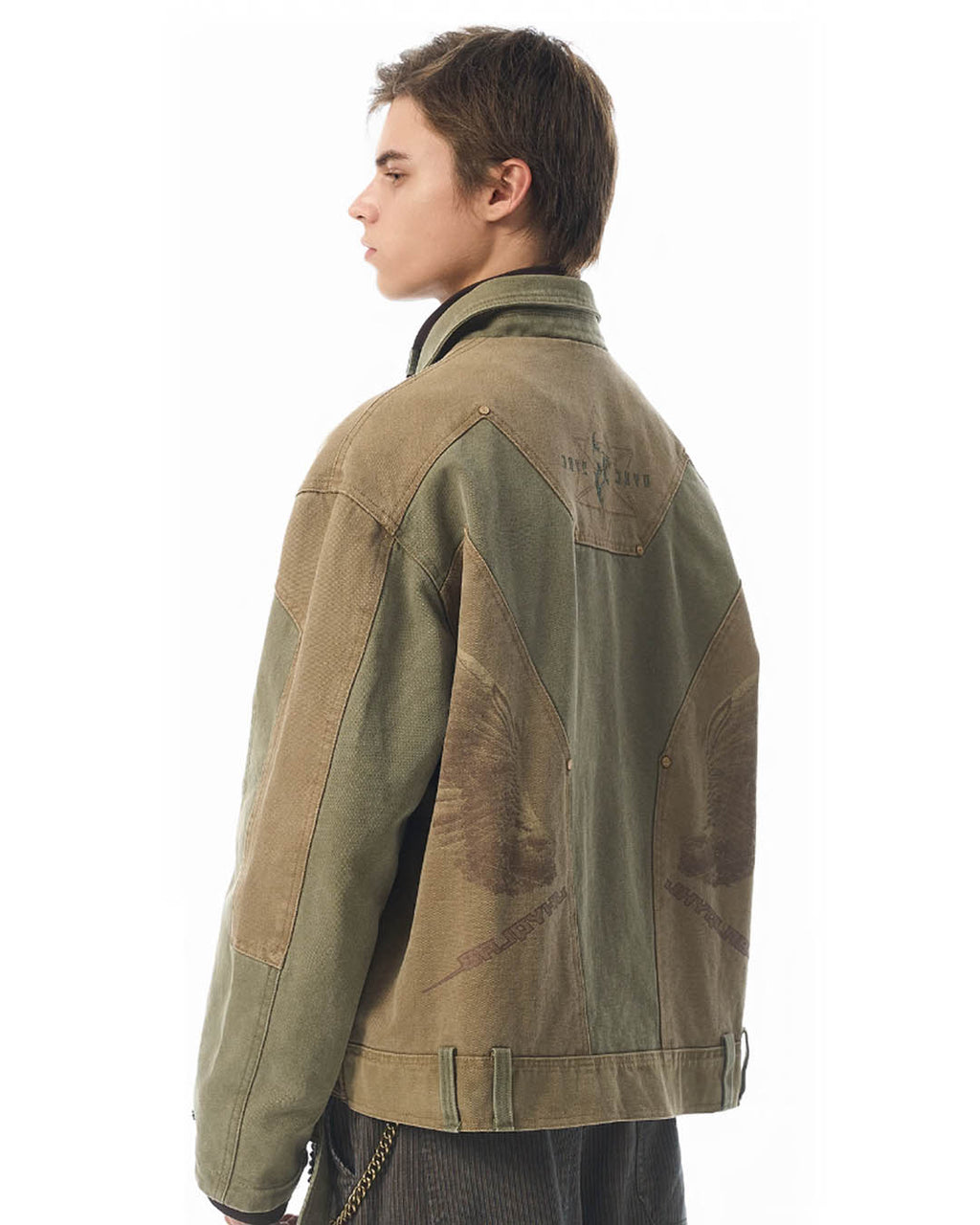 JHYQ Contrast Color Stitching Printed Canvas Work Jacket