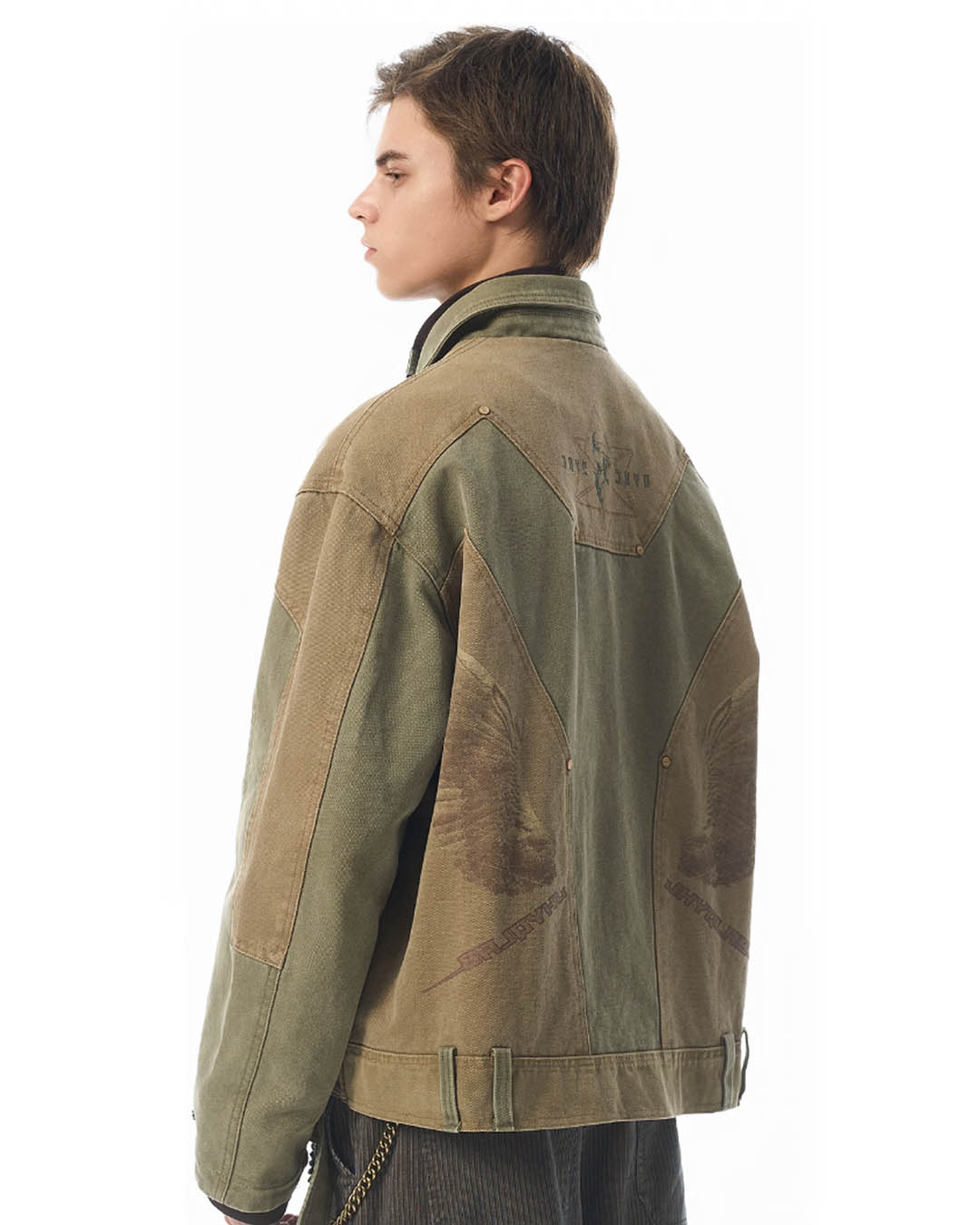 JHYQ Contrast Color Stitching Printed Canvas Work Jacket