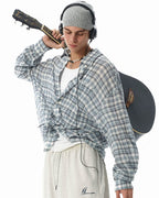 JHYQ Pleated Plaid Long Sleeved Shirt
