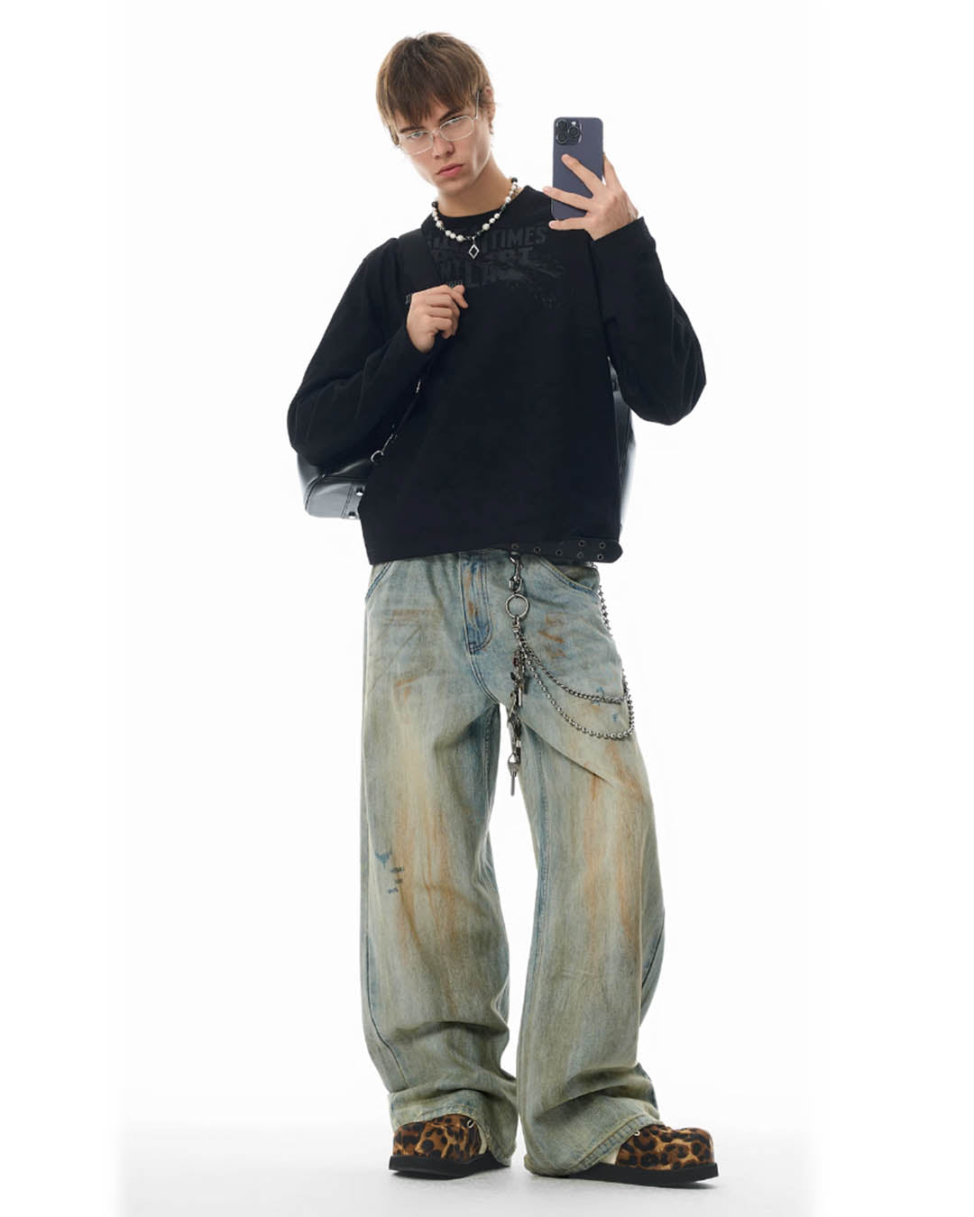 JHYQ Vintage Dirty Dyed Washed Baggy Jeans