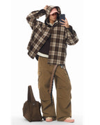 JHYQ Work Plaid Embroidery Hooded Shirt Jacket