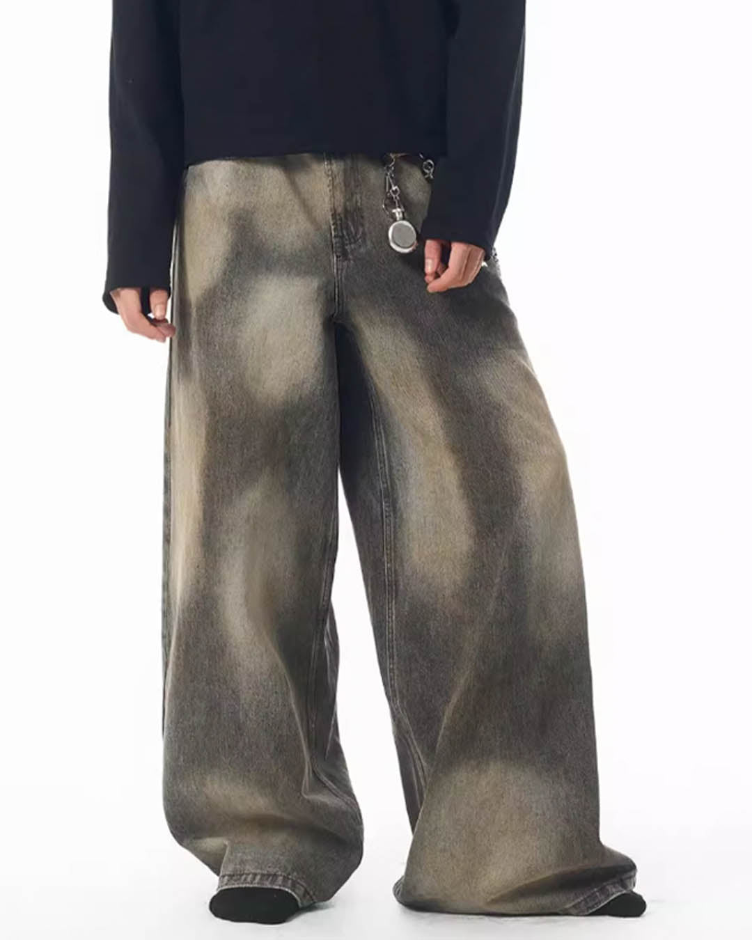 JHYQ Washed Dirty Dyed Gray Baggy Jeans