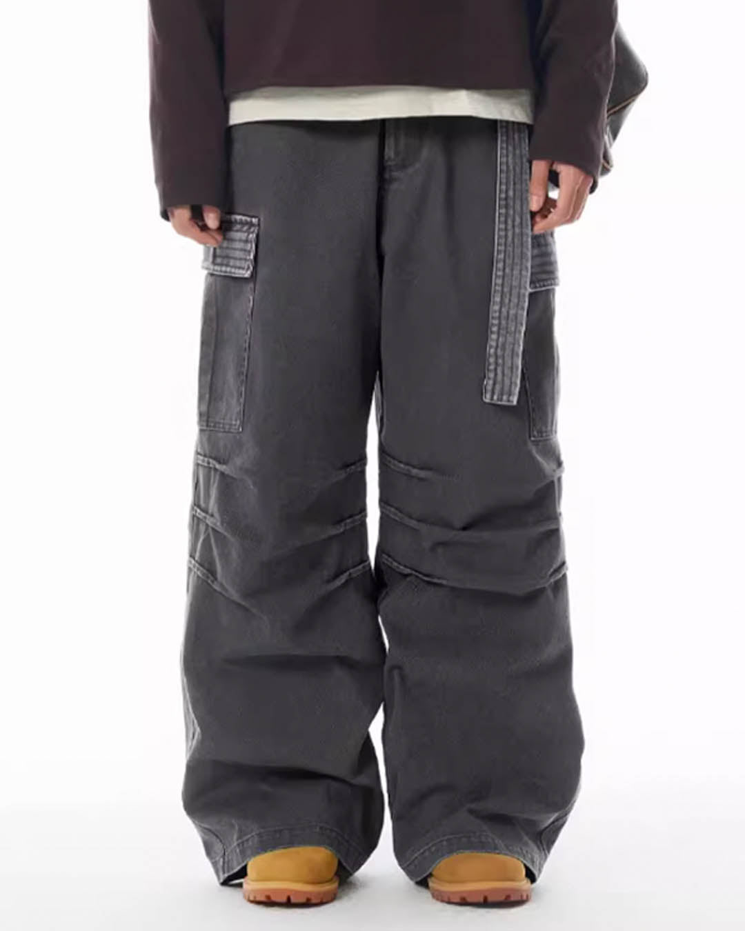 JHYQ Contrast Color Pleated Baggy Cargo Pants