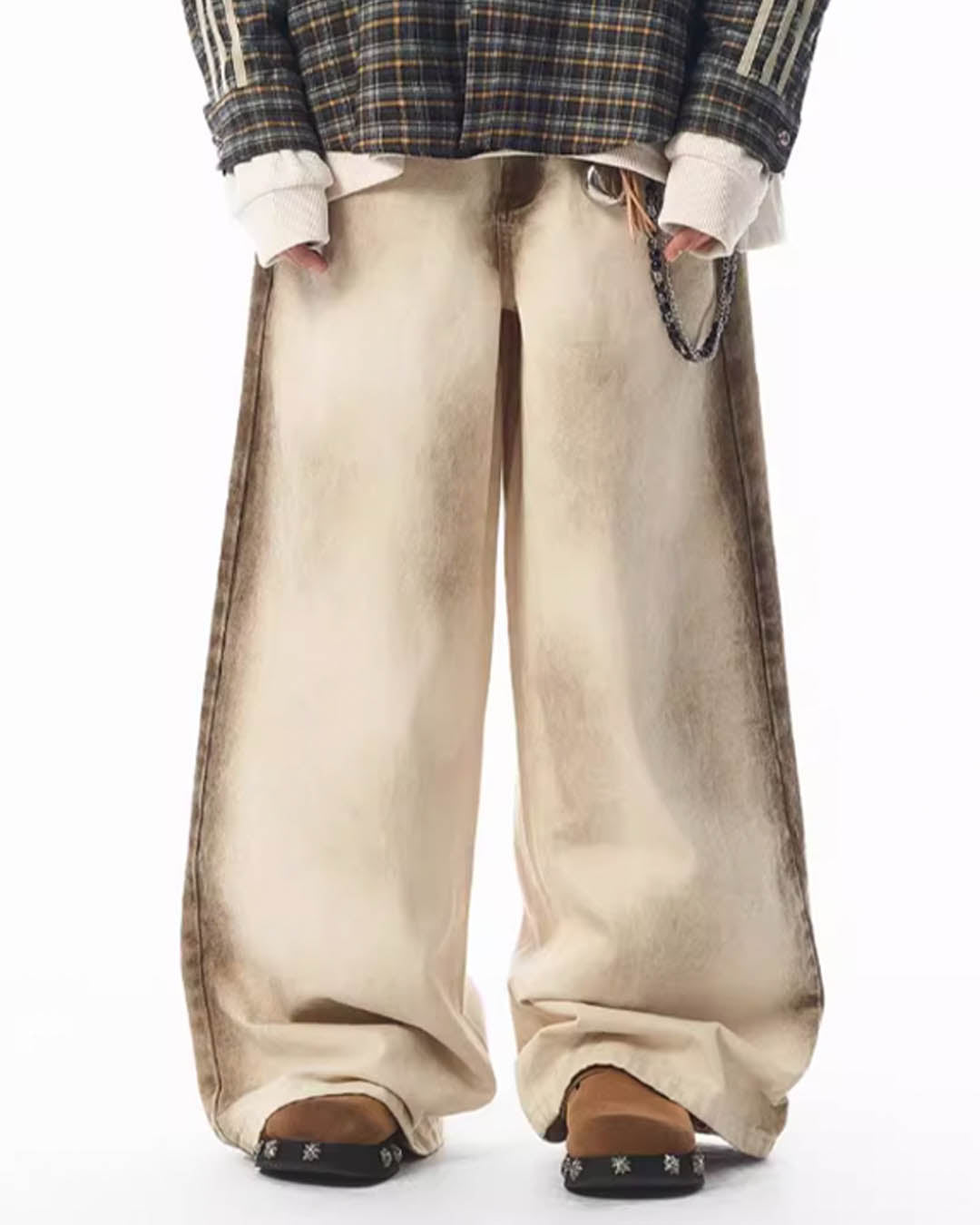 JHYQ Old Dirty Dyed White Baggy Jeans