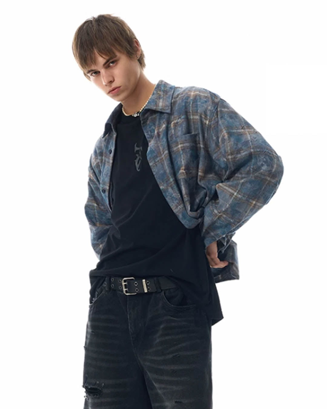 JHYQ Tie Dye Basic Plaid Long Sleeved Shirt