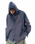 JHYQ Gradation Plaid Hooded Long Sleeved Shirt