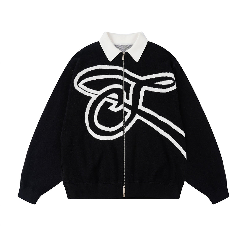 S45 Handwritten S Letter Zip Up Knit Cardigan