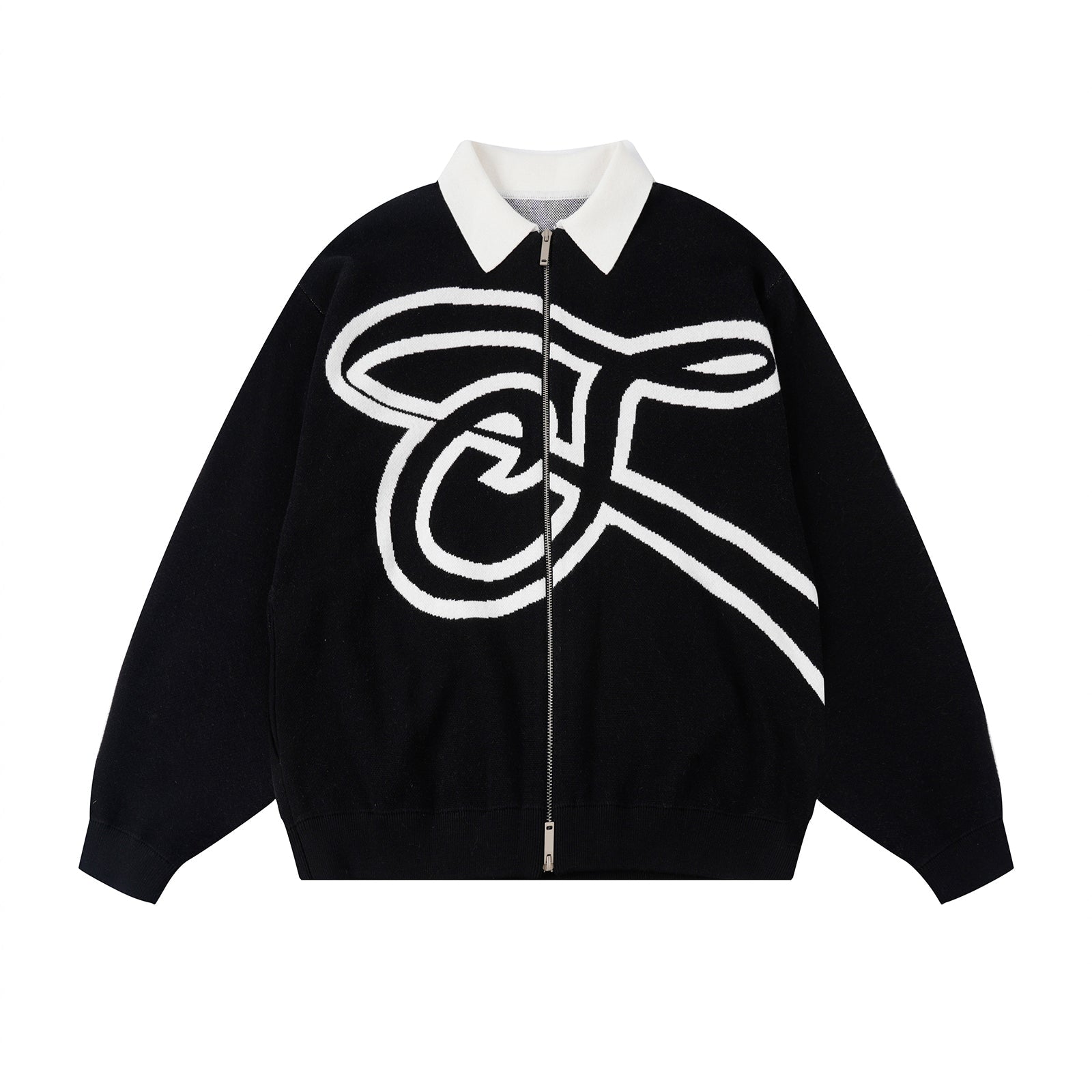 S45 Handwritten S Letter Zip Up Knit Cardigan