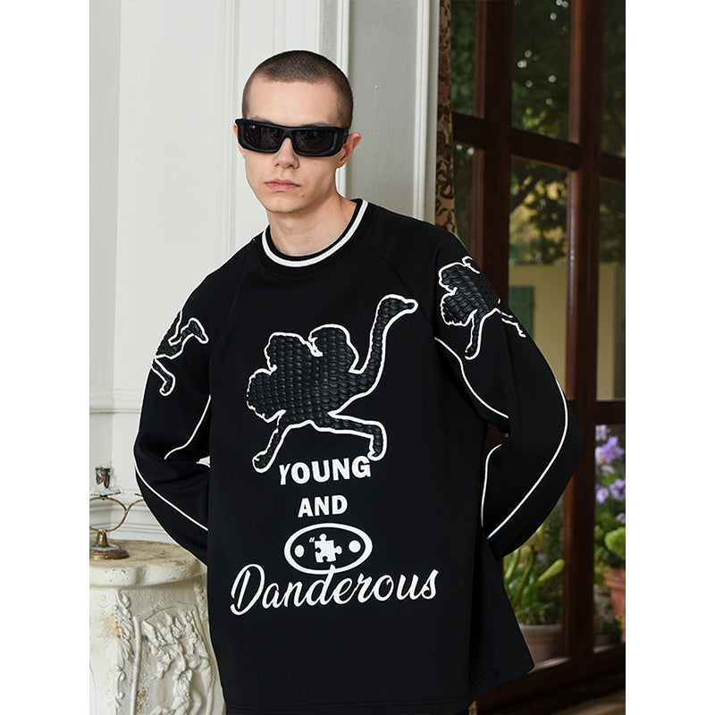 YADcrew Ostrich Foam Printed Sweatshirts