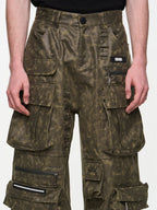 BLIND NO PLAN Multi Pocket Embroidered Labeling Work Pants