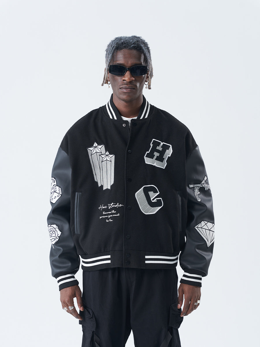 Harsh and Cruel Cross Angel Embroidered Varsity Jacket