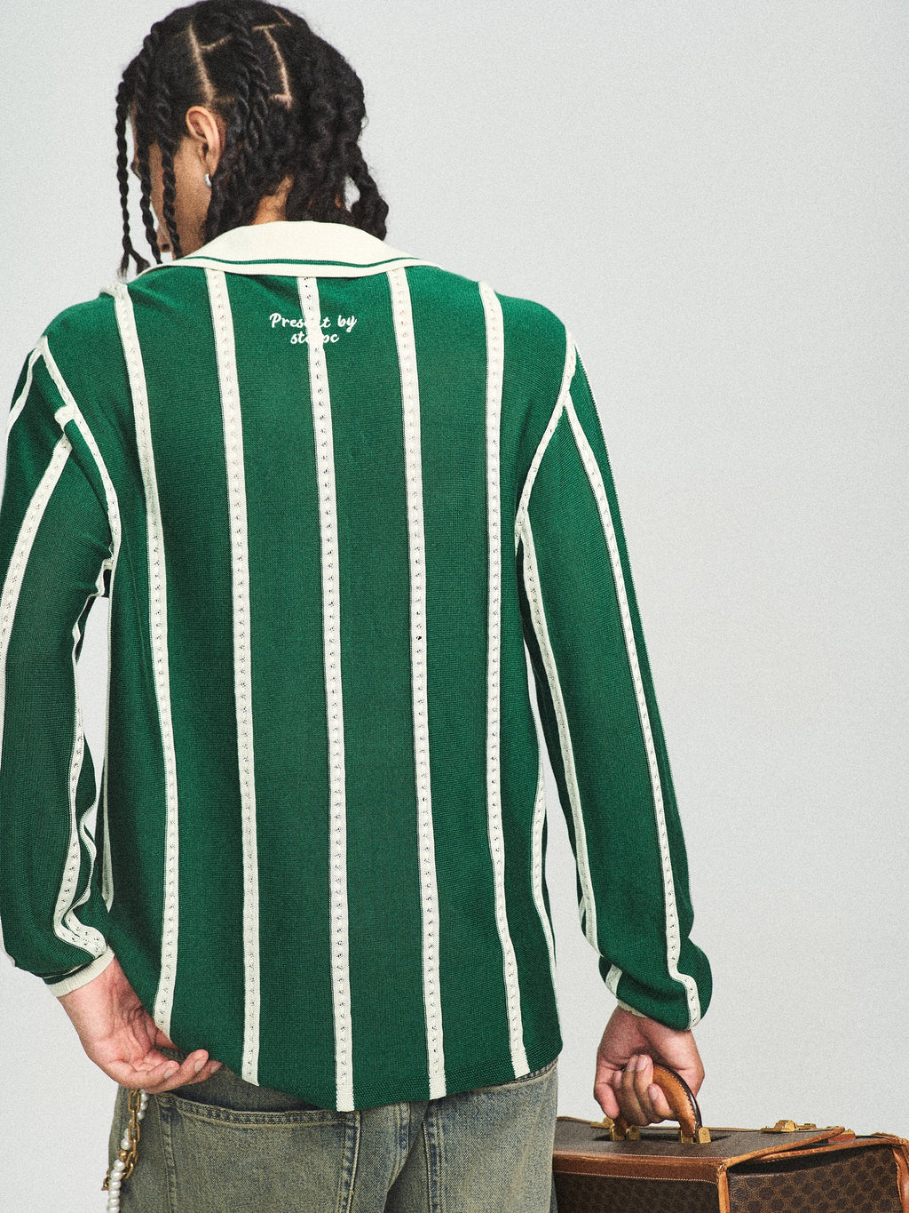 STEEPC Striped Knit GOAT Long Sleeve V-Neck Polo Jersey