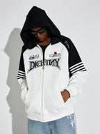 DICETINY Rose Embroidery Logo Printed Zip Up Hoodie