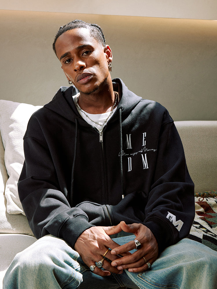 MEDM Basic Logo Embroidery Zip Up Hoodie