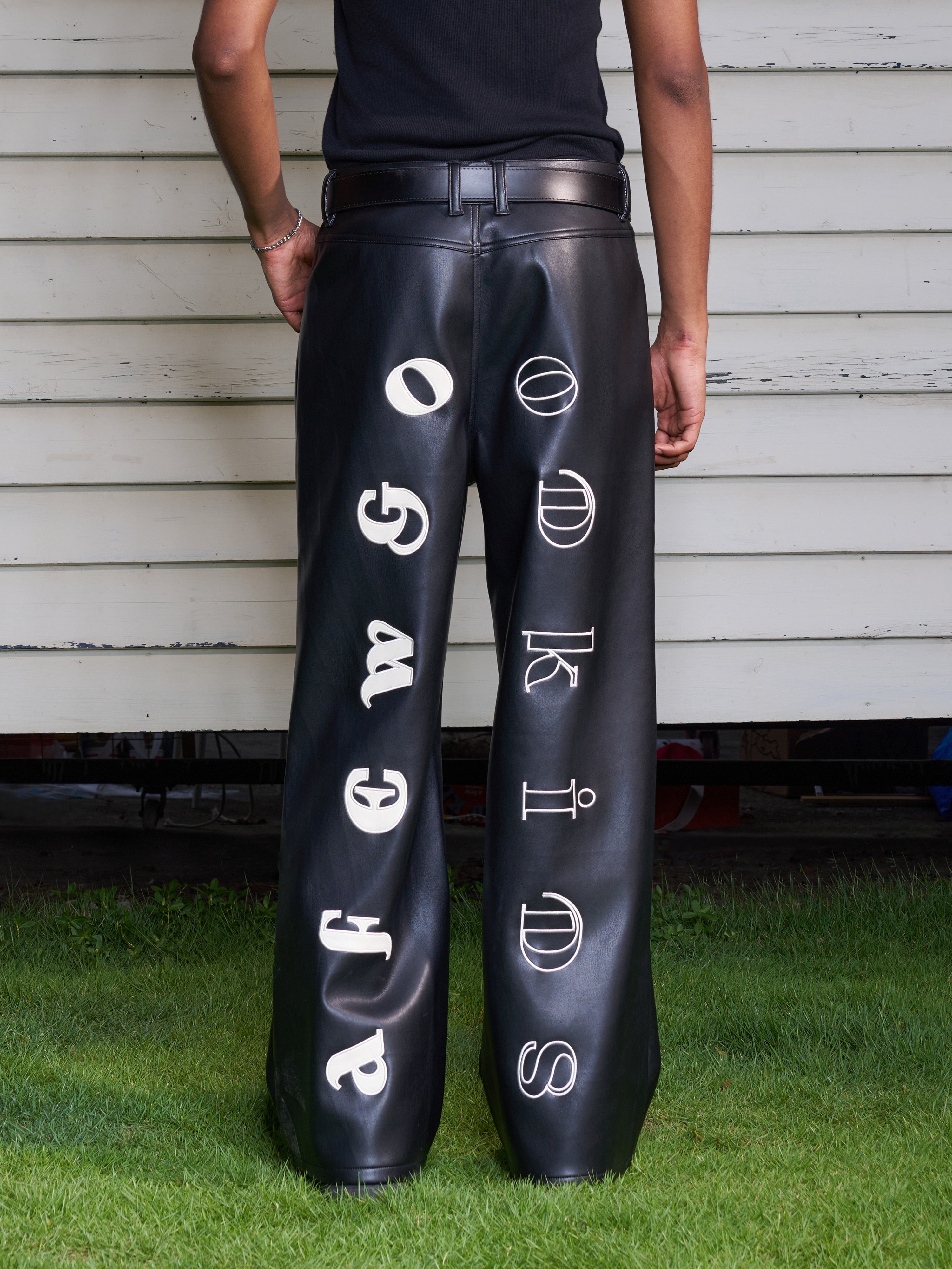 AFGK Punk Embroidery Leather Pants