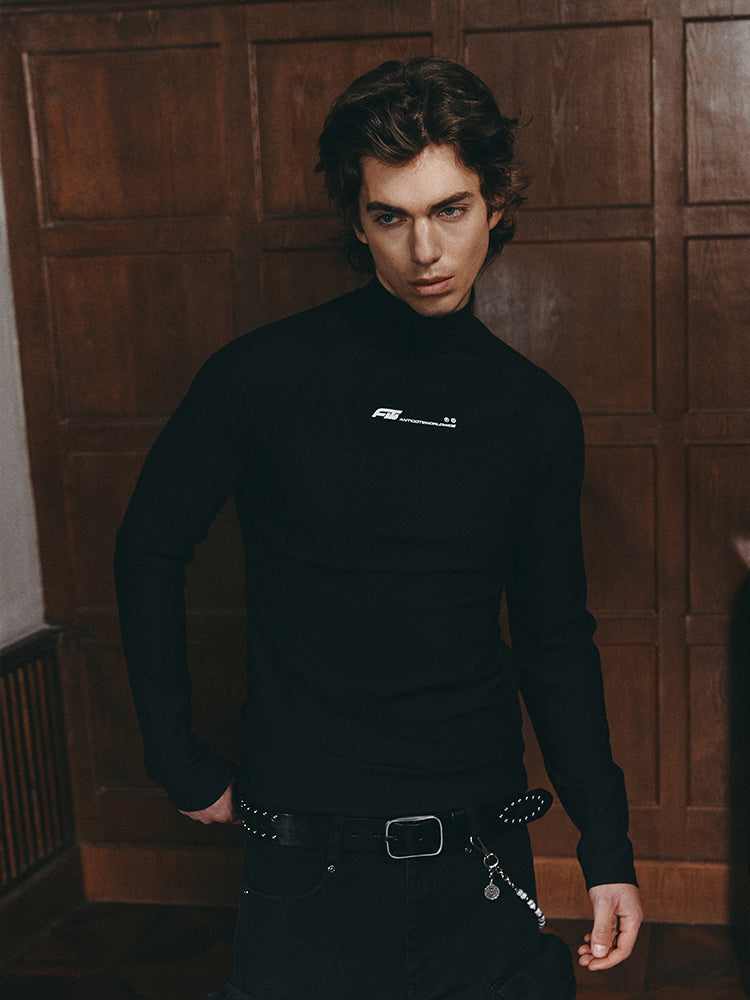 ANTIDOTE Slim Pit Stripe Stretch Half High Neck Long Sleeve Tee