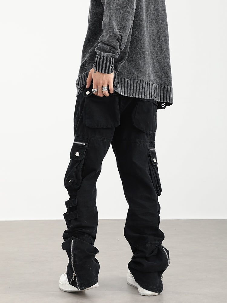 F3F Select Washed Old Multi Pocket Patchwork Work Pants