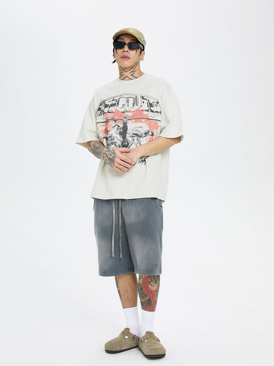 F2CE Washed Old Cross Art Printed Tee