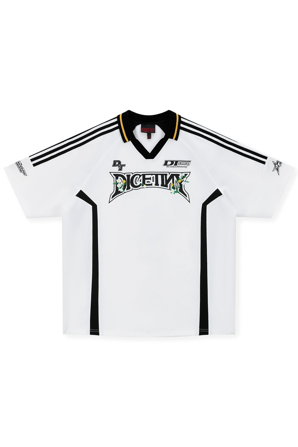 DICETINY Floral Logo Print Soccer Jersey Polo Shirt